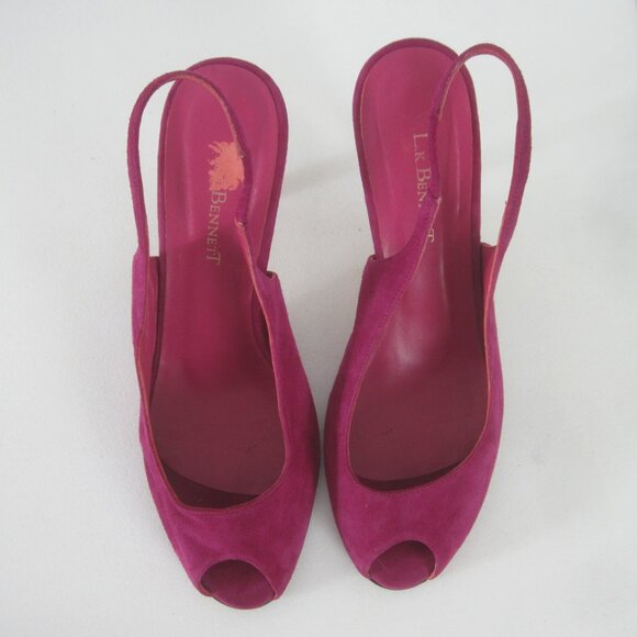 LK Bennett Womens 8 Purple Suede Slingback Pumps Peep Toe Heels Made Spain EU 39 - Picture 4 of 11